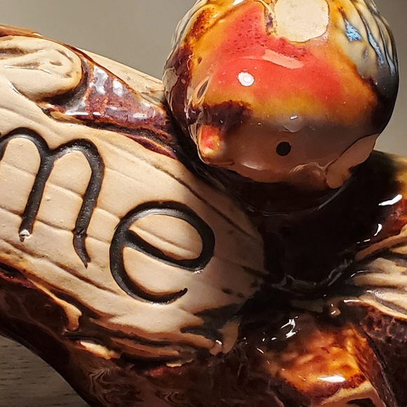 Sweet Woodsy Ceramic Welcome Sign Birds Drip Glaze Mantle Decor - Picture 4 of 8